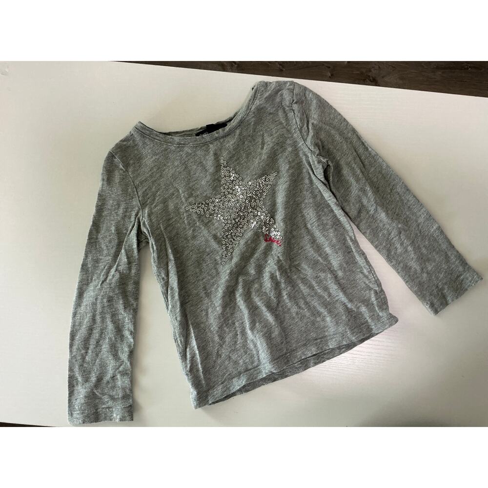 Gap Kids Girls Gray Sequined Star Long Sleeve Shirt Youth Size XS 4/5